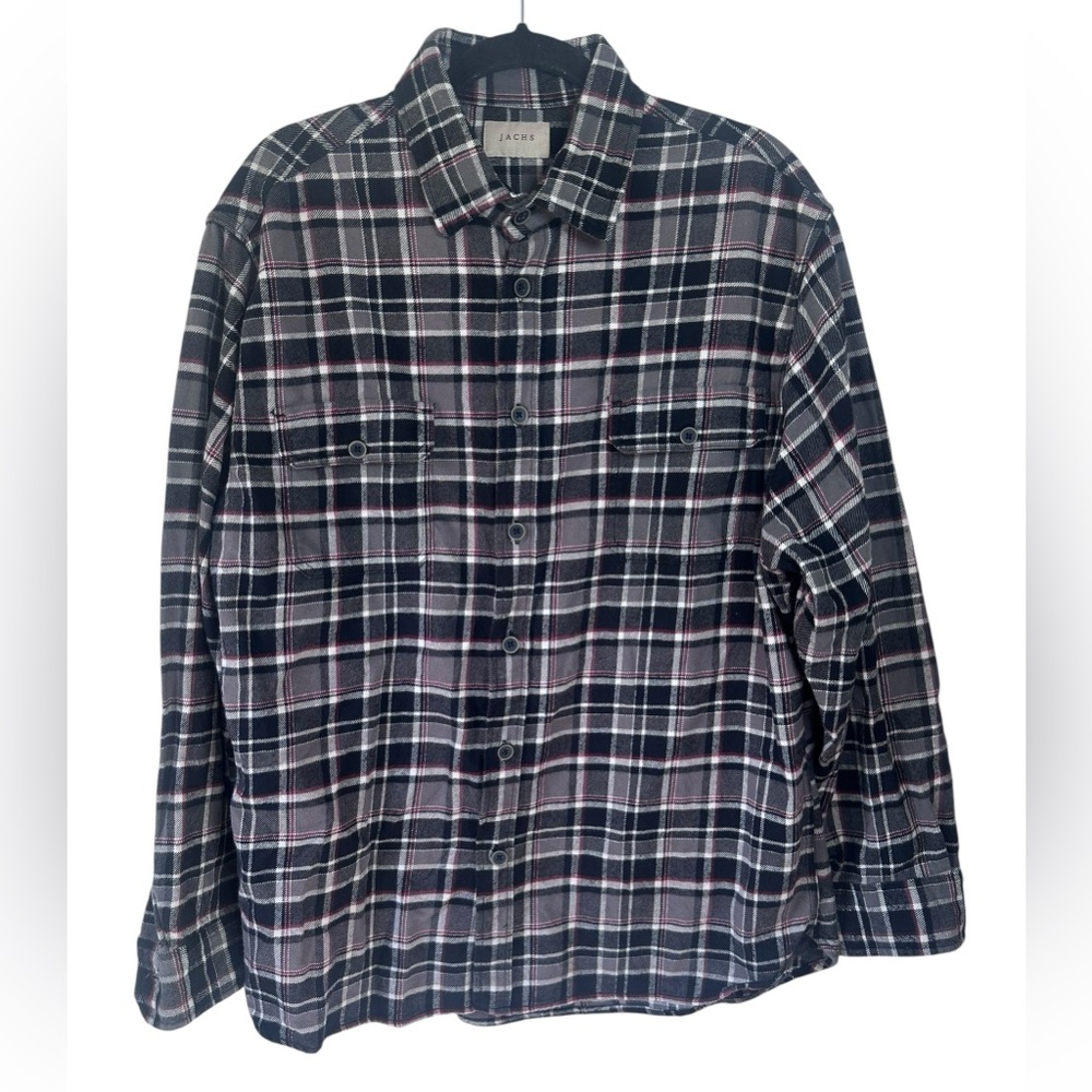 Jachs Black Grey and‎ Red Heavy Flannel Button Down Long Sleeve Shirt Size XLT